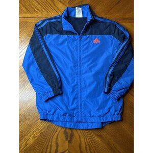 adidas windbreaker boys size 7 blue 3 stripe black youth fleece zip up jacket